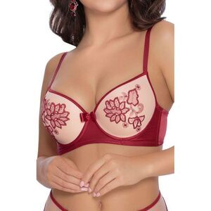 Roza Mehndi Claret PushUp BraFloral Embroidery Bra Women Claret Lingerie Sets